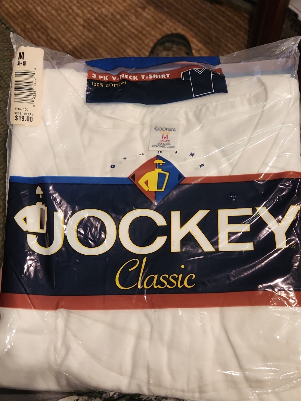 Jockey White Men's Short Sleeve V-Neck Cotton T-Shirt 3-Pack Size M